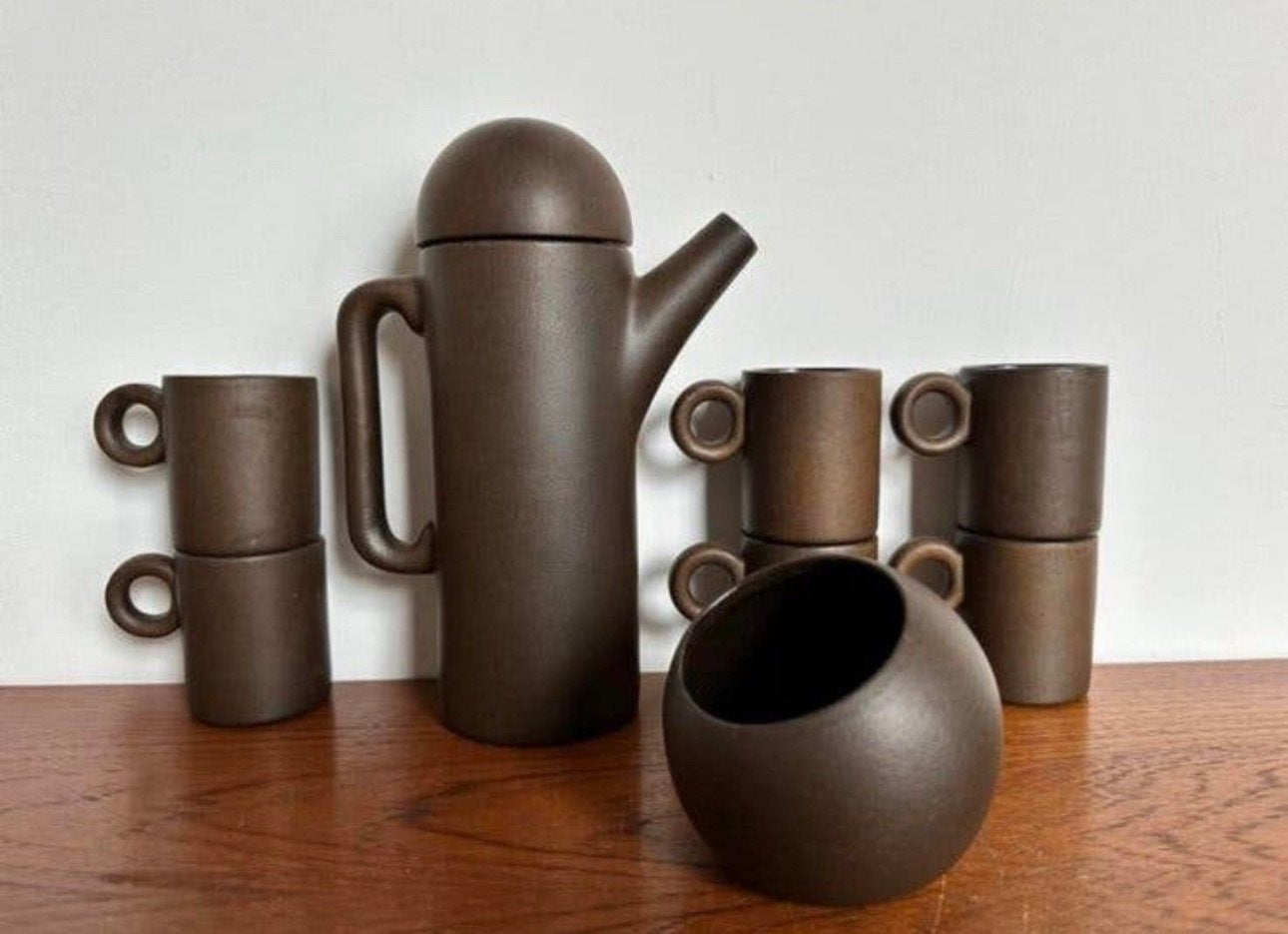 Theeservies Cor Unum Theo Potmeer Mokka Vintage Seventies, Antiek en Kunst, Ophalen of Verzenden