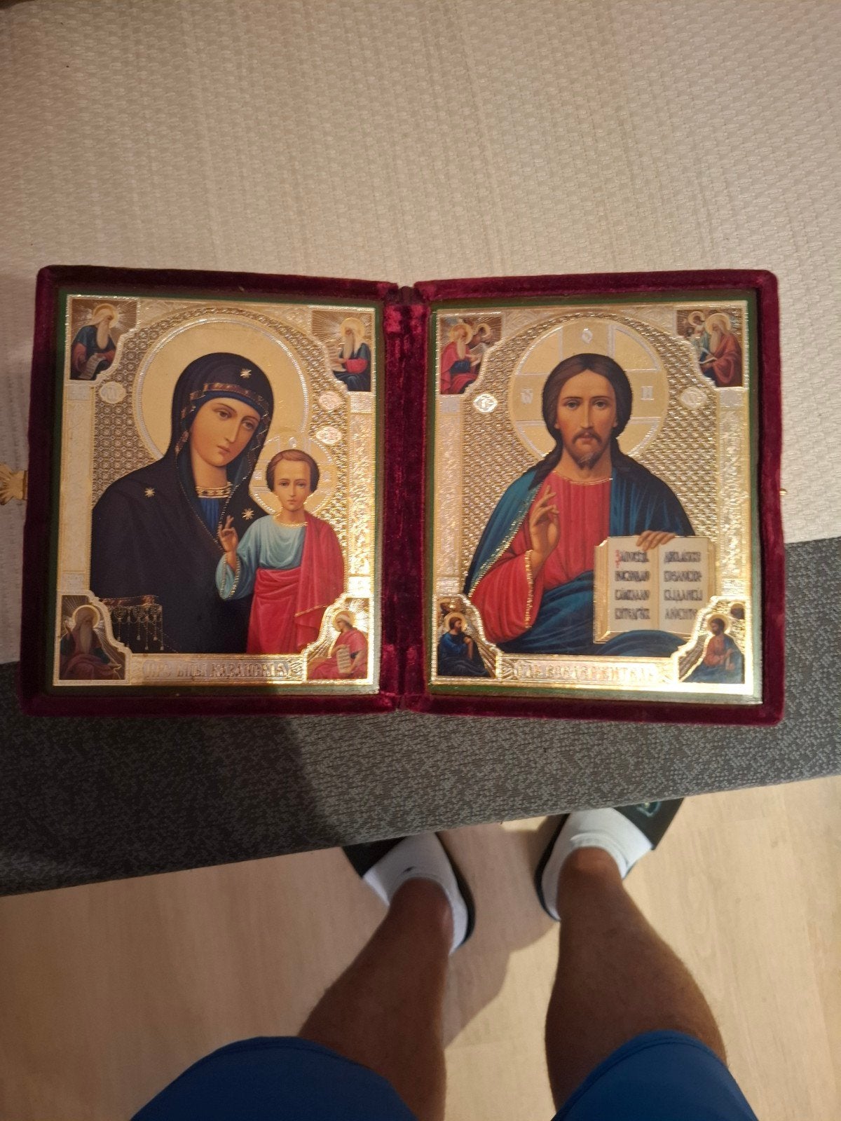 Russisch-orthodox icoon van Moeder Gods en Christus Bieden, Antiek en Kunst, Antiek | Religie, Ophalen of Verzenden