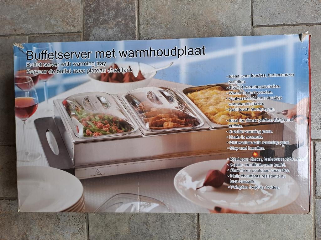 Buffetserver met warmhoudplaat, Huis en Inrichting, Ophalen, Overige typen, Zilver, Zo goed als nieuw