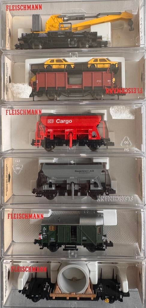Fleischmann N - 6-delige set Goederenwagens - NOS/Nieuwstaat, Gelijkstroom, Fleischmann, Wagon, Ophalen of Verzenden