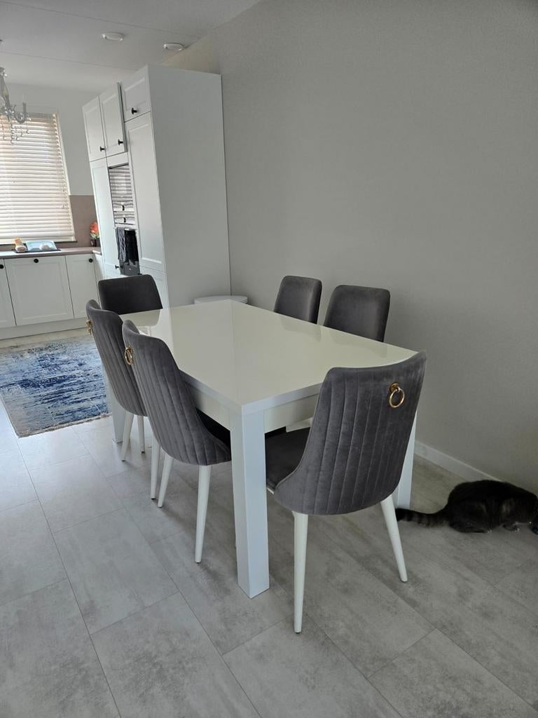 Hoogglans eettafel 160x90 cm, Overige materialen, Modern, Hoogglans, Gebruikt, 150 tot 200 cm