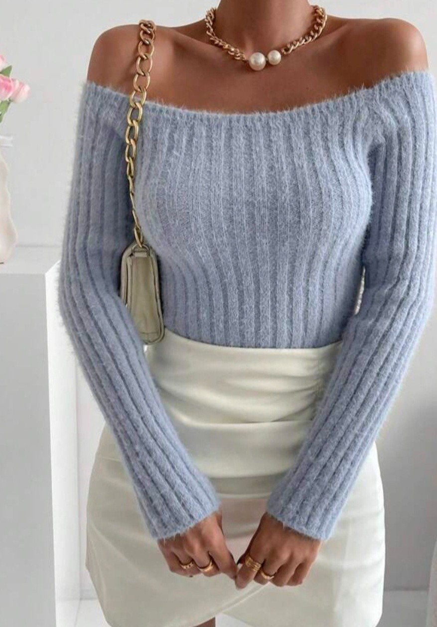 Geribde Fluffy Trui - One Size - Lichtblauw, Ophalen of Verzenden, Nieuw, Blauw