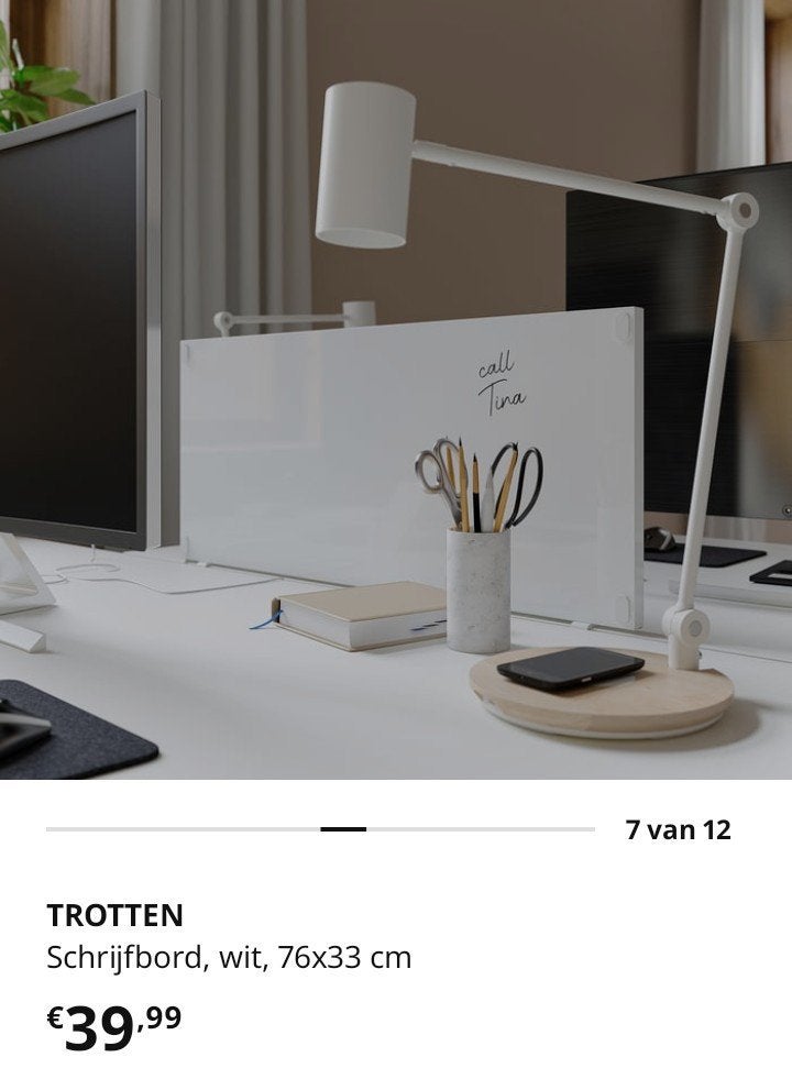 IKEA TROTTEN Schrijfbord 76x33 cm - Prikbord & Whiteboard, Ophalen of Verzenden