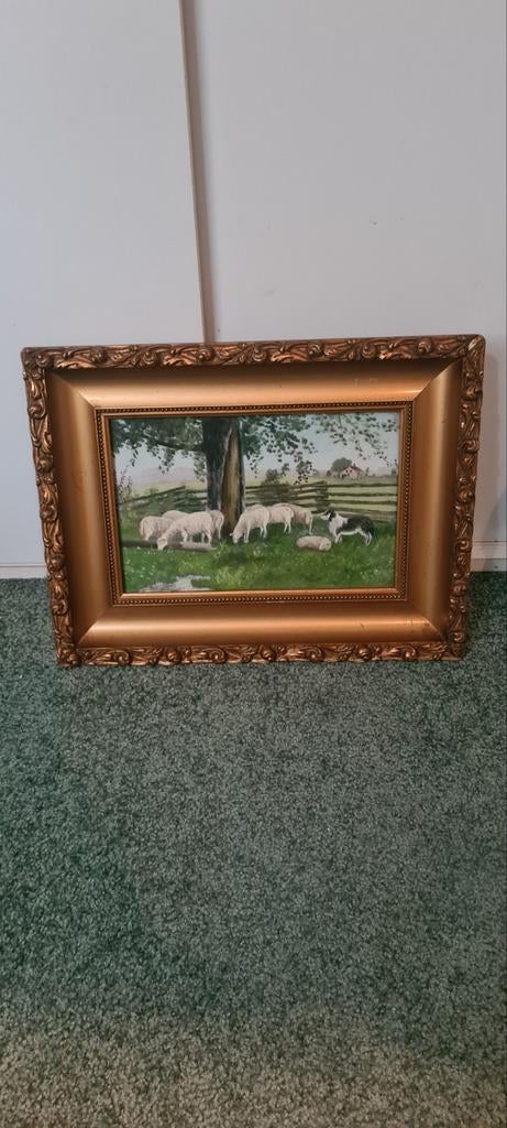 Schilderij: Schapenlandschap in Vintage Lijst, Antiek en Kunst, Ophalen