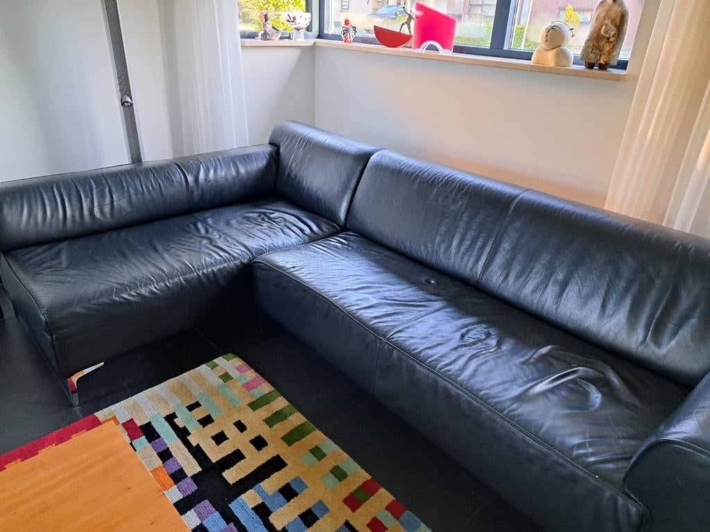 Montel Hoekbank Leer Zwart - Comfortabel en Stijlvol, Huis en Inrichting, Banken | Bankstellen, Ophalen, 250 tot 300 cm, Gebruikt