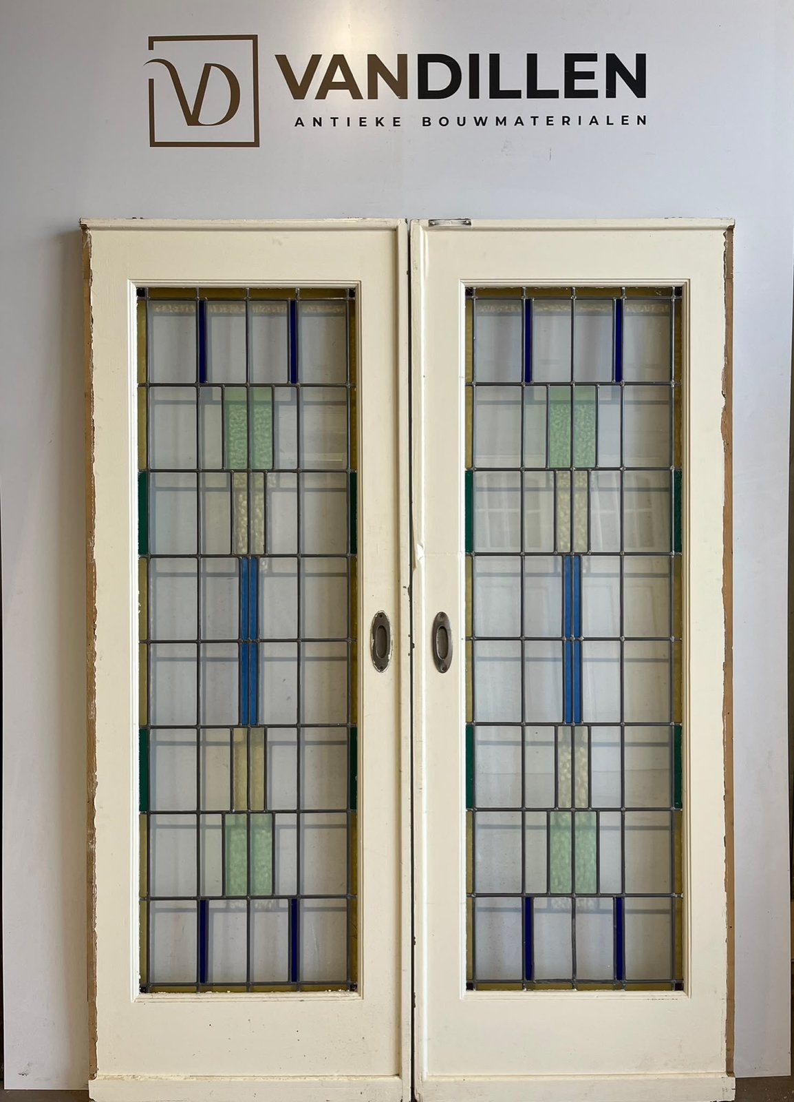 Antieke ensuite schuifdeuren glas in lood kleur 212 x 155