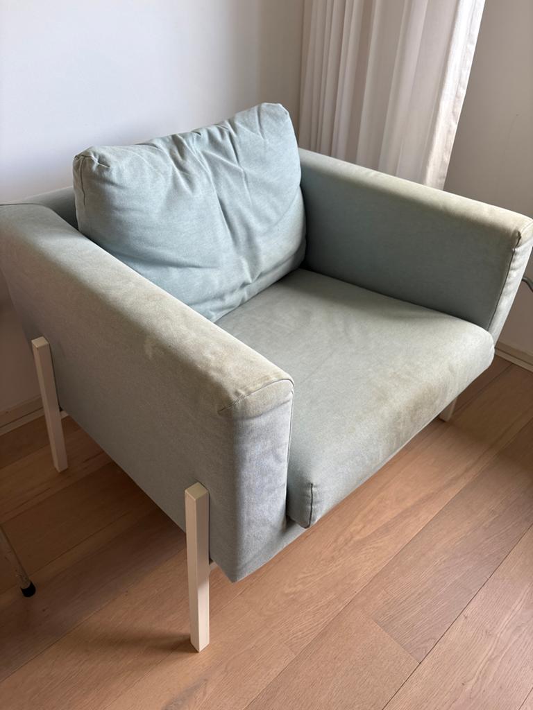 Lichtblauwe zitstoel uit rook- en diervrij huis, Ophalen, Gebruikt, Stof