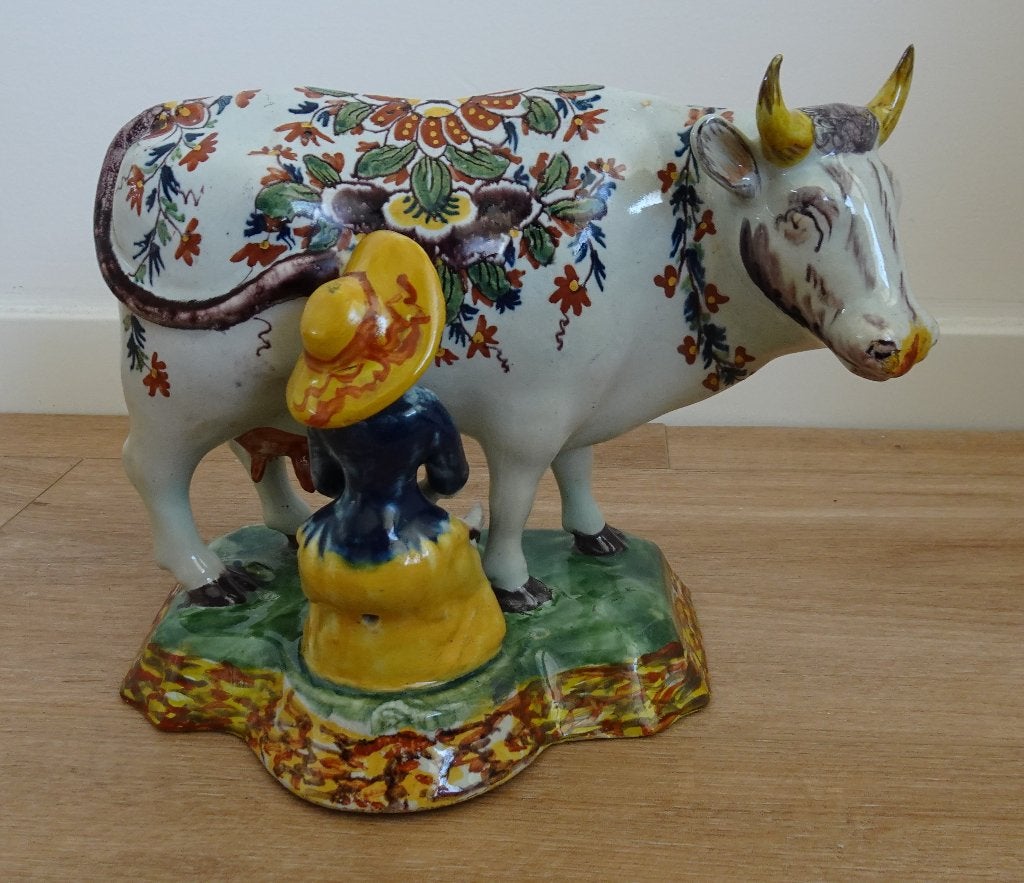 Zeldzaam: Koe met Melkster, Lampetkan, Aardewerk, Delft 1780, Antiek en Kunst, Ophalen