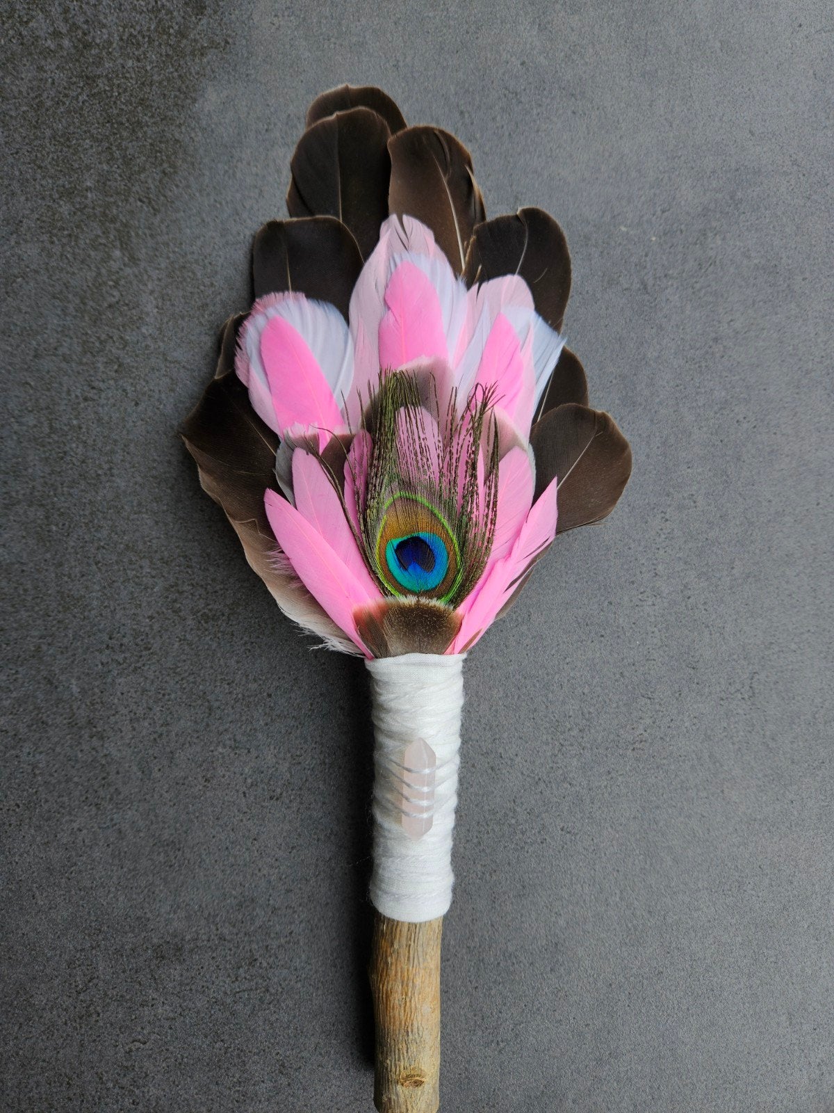 smudge feathers roze veren waaier rozenkwarts reiki sjamaan, Ophalen of Verzenden