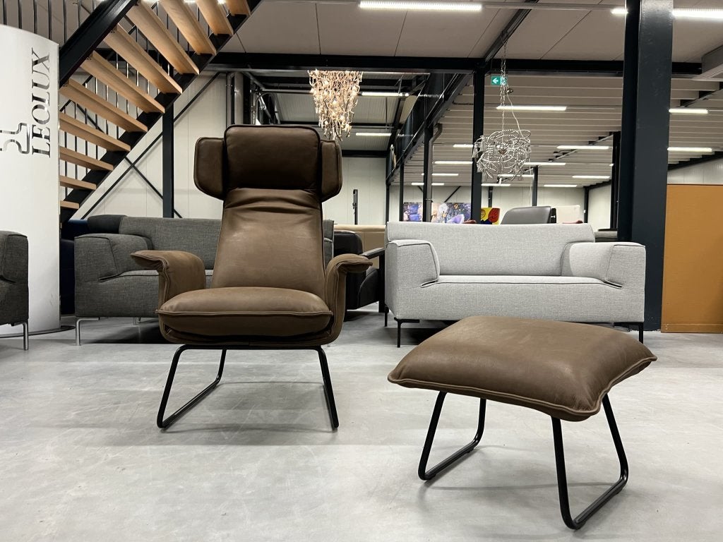 Nieuw Jess Design Origami Fauteuil met poef Bruin leer Stoel