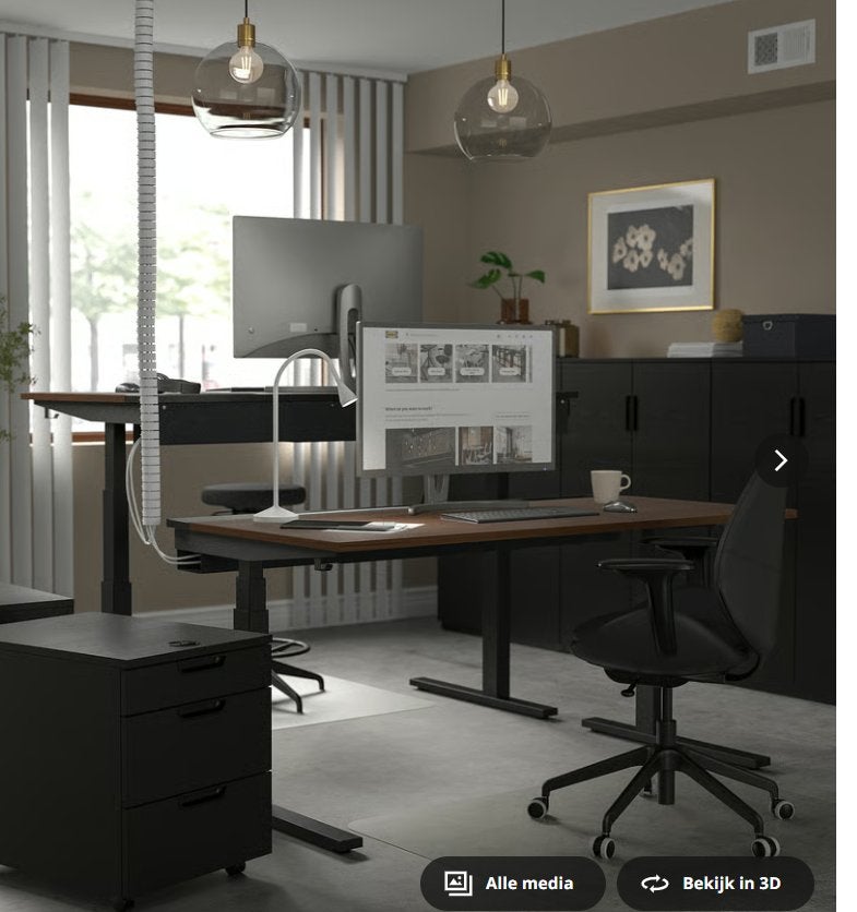 IKEA MITTZON elektrisch zit/sta bureau walnootfineer, Ophalen, Zit-sta bureau, Hout, Bruin