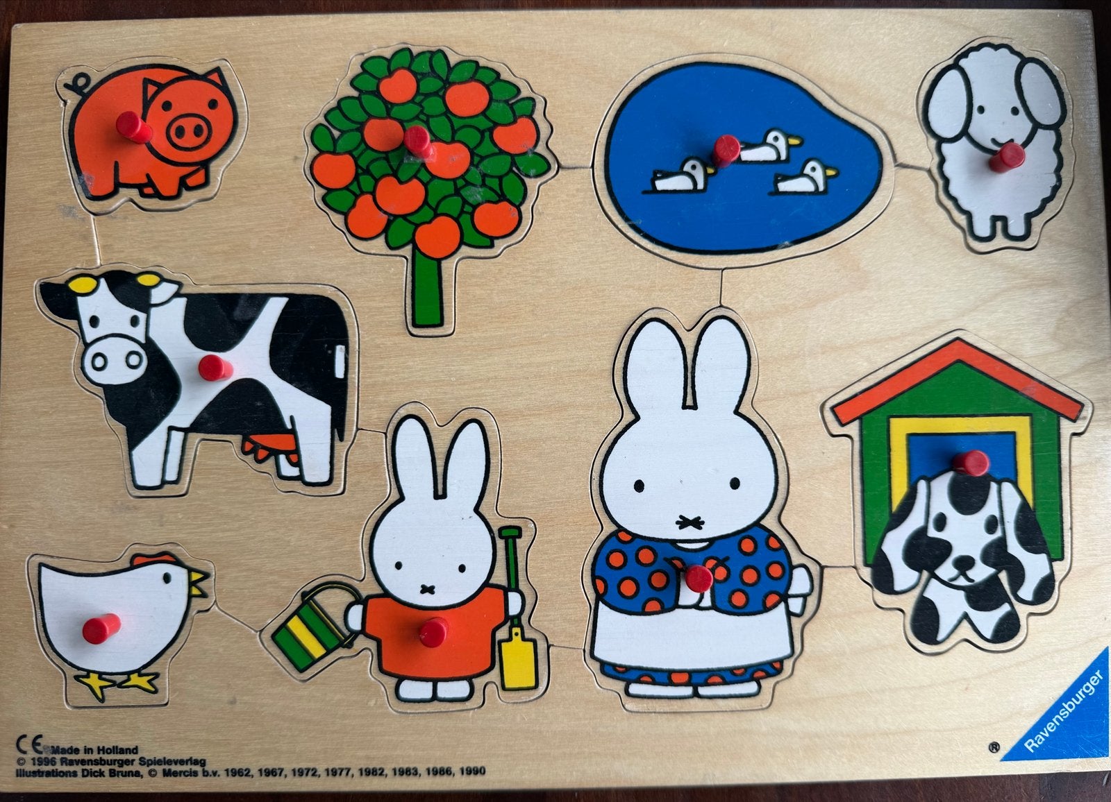 Nijntje Ravensburger Houten nopjes Puzzel Boerderij Dieren, Ophalen of Verzenden, Gebruikt, Overige typen