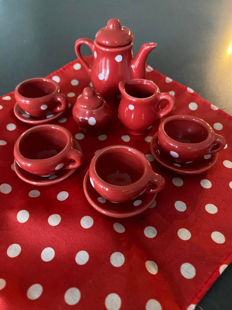Mini Rood theeserviesje met witte stippen - speelgoed, Ophalen of Verzenden, Gebruikt