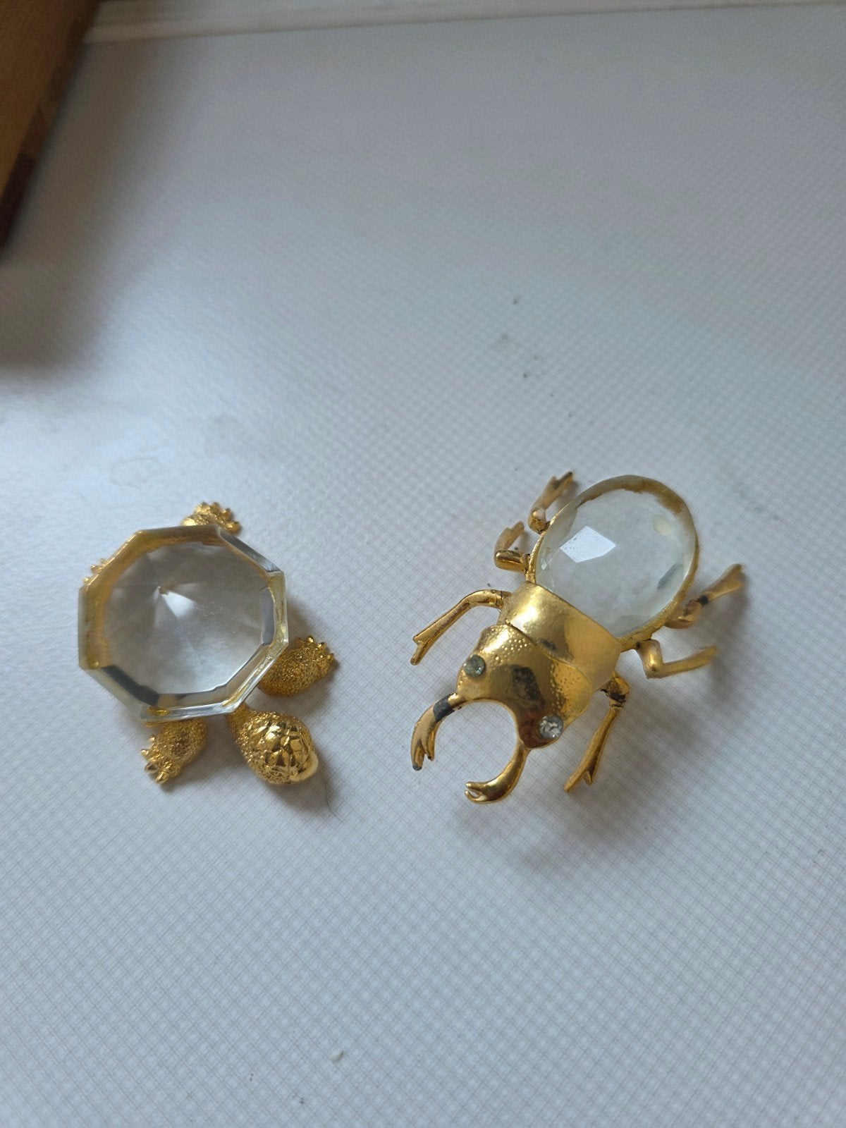 2 Schattige Kristallen Dierfiguurtjes: Kever & Schildpad, Antiek en Kunst, Antiek | Glas en Kristal, Ophalen of Verzenden