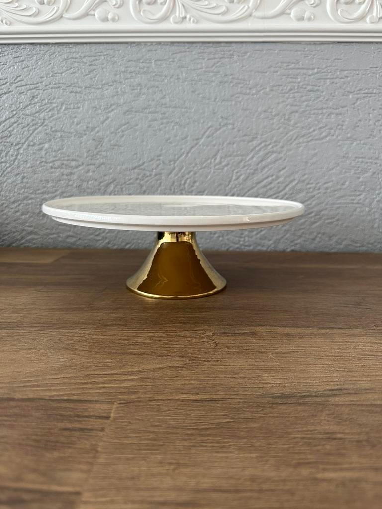 Taartplateau van porselein en gouden onderkant, Ophalen of Verzenden, Nieuw