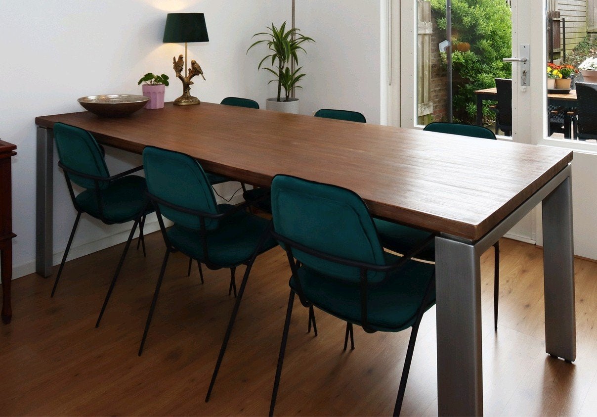 Acaciahouten Eettafel 210x100 cm, Ophalen, Gebruikt, 100 tot 150 cm, 200 cm of meer