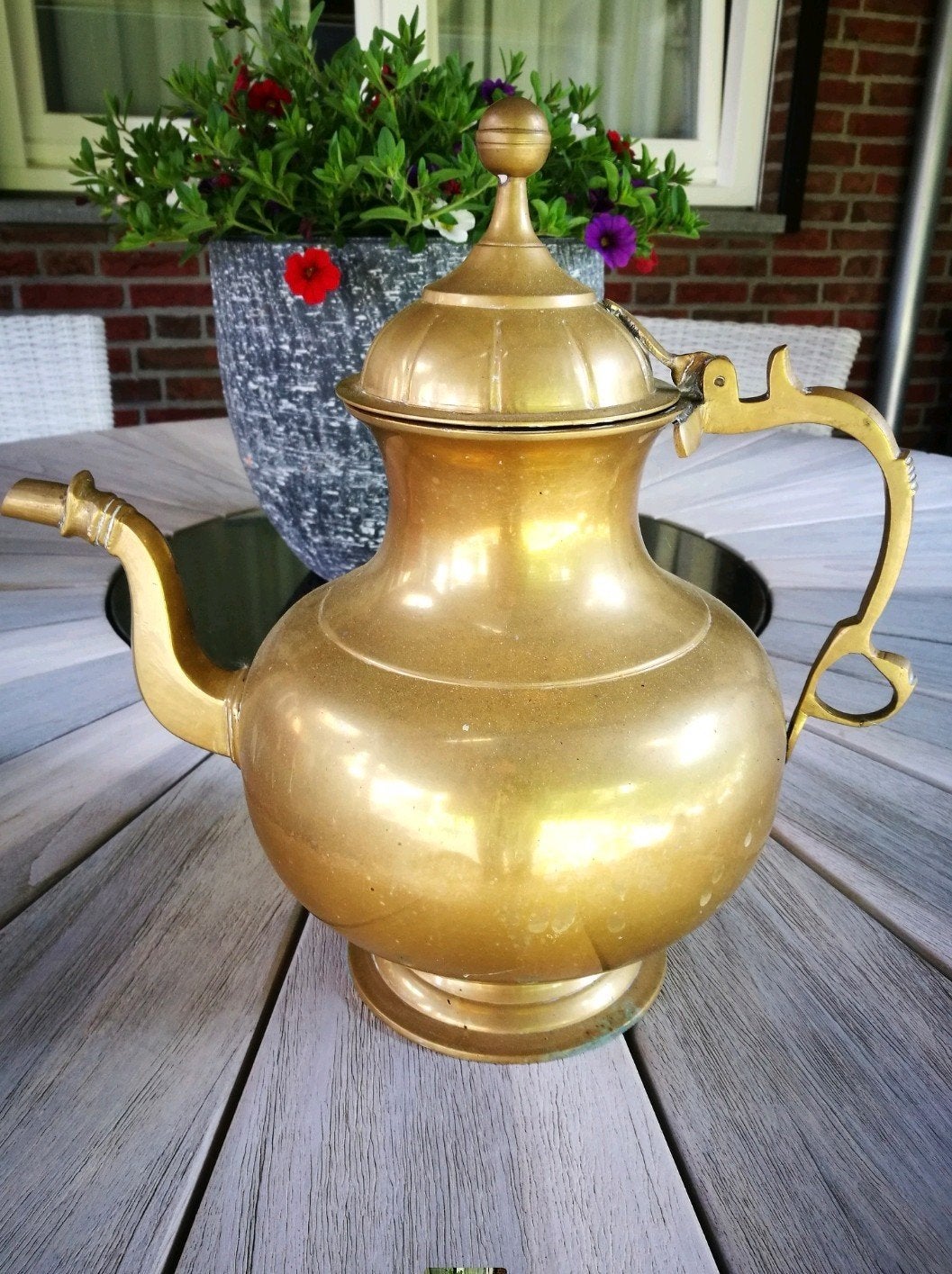 Antiek. Geel koperen koffiepot, Antiek en Kunst, Antiek | Koper en Brons, Ophalen, Koper