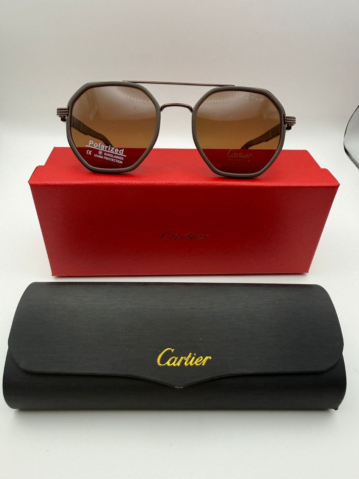 Nieuwe Cartier Zonnebril - Bruin, Gepolariseerd, Sieraden, Tassen en Uiterlijk, Zonnebrillen en Brillen | Heren, Overige merken