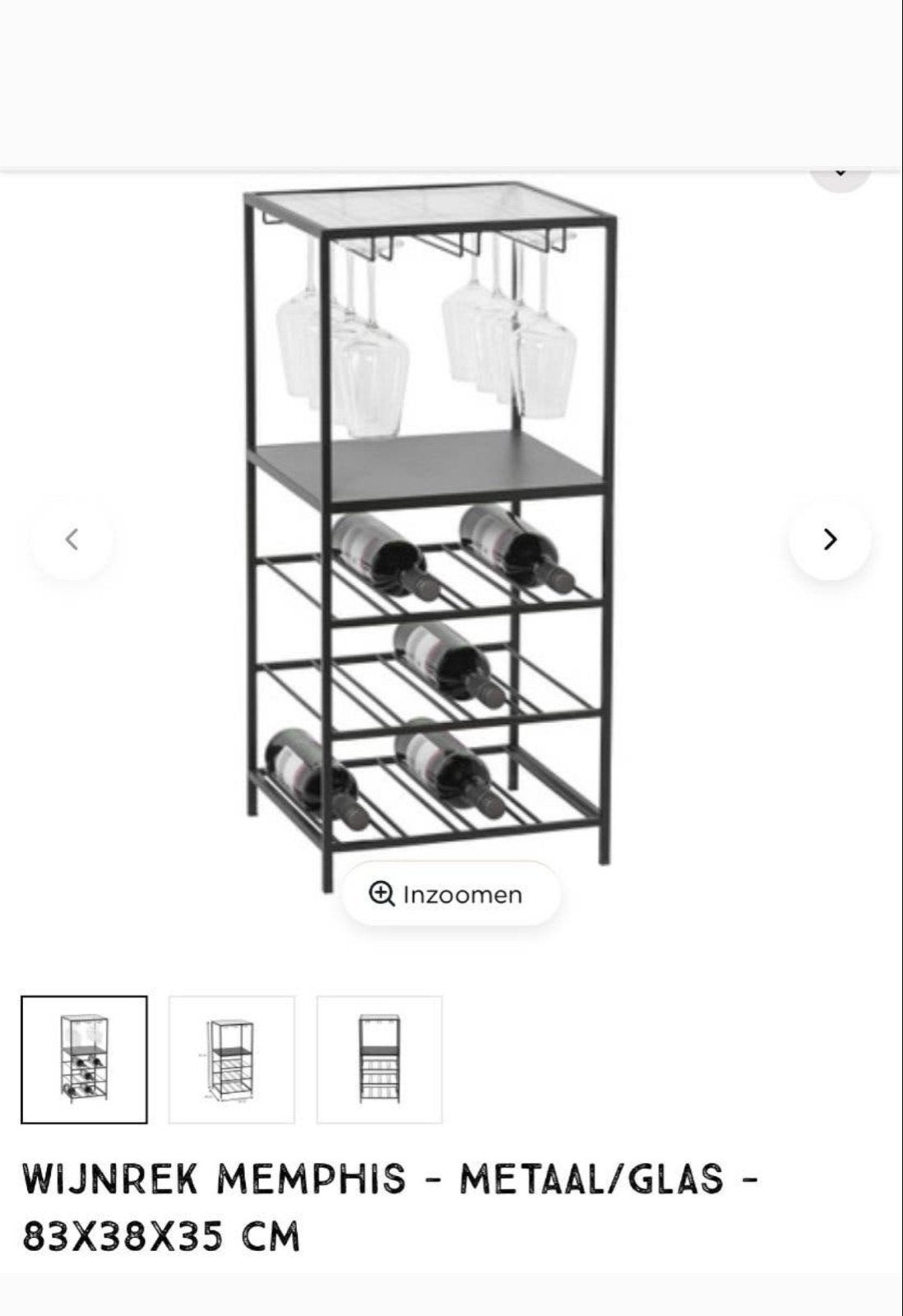 Industrieel wijnrek van metaal en glas - Zo goed als nieuw, Huis en Inrichting, Woonaccessoires | Wijnrekken, 5 tot 15 flessen