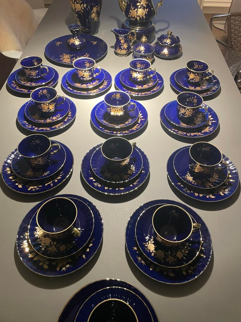 Exclusief Wunsiedel Kobalt Porseleinen Servies 24 Karaat Gou, Nieuw, Ophalen of Verzenden, Overige stijlen, Porselein
