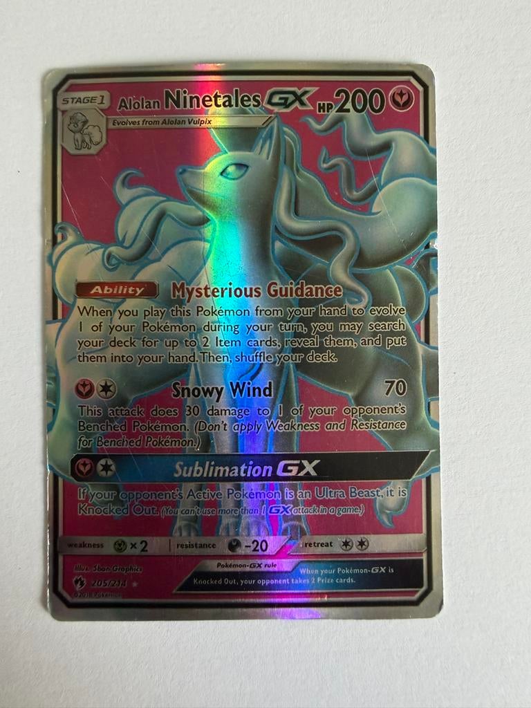 Alolan Ninetales GX (LOT 205) - Lost Thunder Pokémon Kaart, Ophalen of Verzenden, Gebruikt, Losse kaart, Foil
