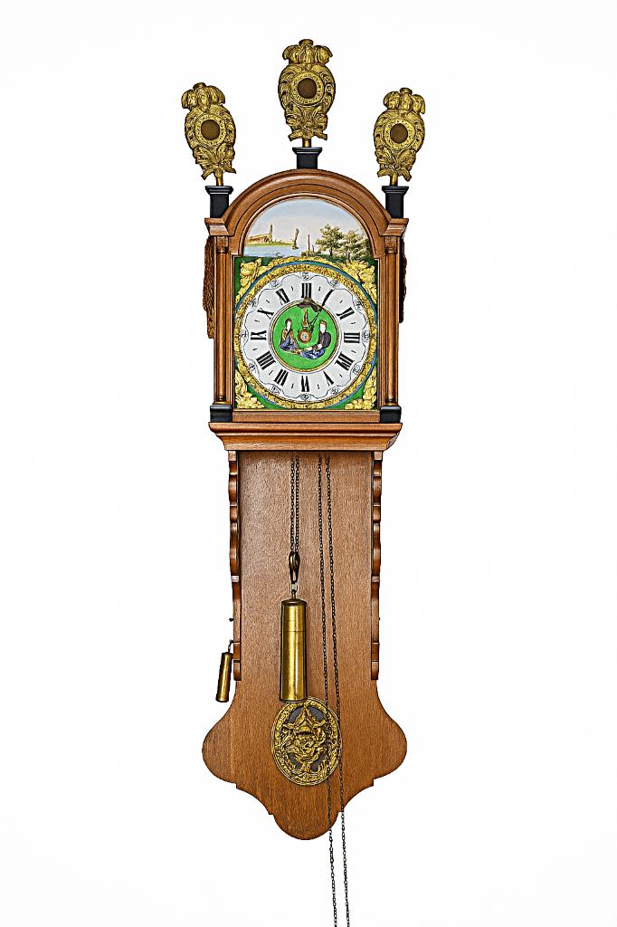 Friese Staartklok ca. 1880 - Lopende Wandklok met Molen, Antiek en Kunst, Antiek | Klokken, Ophalen