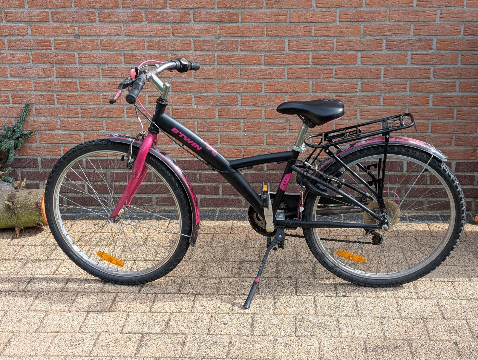 BTwin kinderfiets 24 inch - Zwart/Roze, Ophalen, Velgrem, B'Twin, Handrem