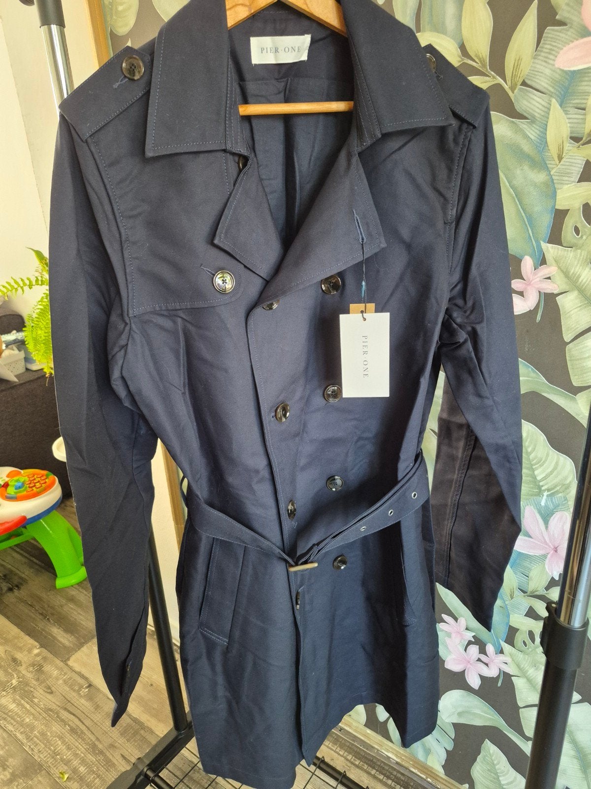 Nieuwe Pier One Trenchcoat - Donkerblauw, Maat M, Nieuw, Pier One, Ophalen of Verzenden, Maat 48/50 (M)