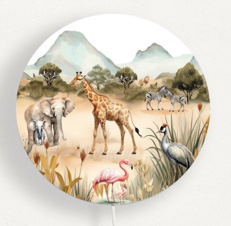 Ronde Wandlamp Safaridieren Bergen Little Dreamzzz 30 cm (Ø), Bi & Li Creaties, Nieuw, Ophalen of Verzenden, Bilicreaties@gmail.com