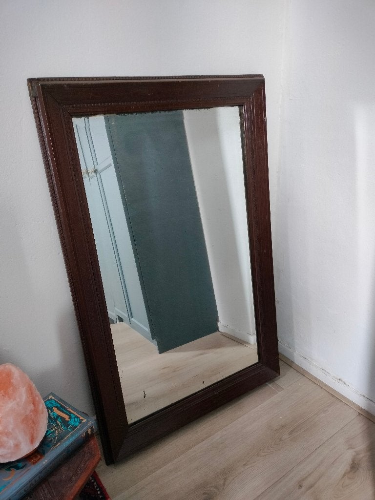 Antieke spiegel met houten lijst 75x110, Huis en Inrichting, Ophalen, Gebruikt, 100 tot 150 cm, Rechthoekig