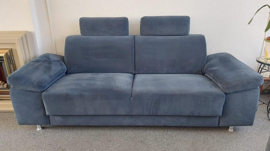 Blauwgrijze stoffen bank (Pronto), Ophalen, Gebruikt, Driepersoons, 75 tot 100 cm