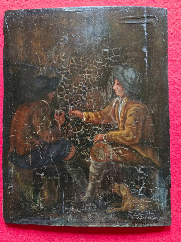 Antiek Eiken Herbergtafereel - Vlaamse/Nederlandse School, Antiek en Kunst, Kunst | Schilderijen | Klassiek, Ophalen of Verzenden