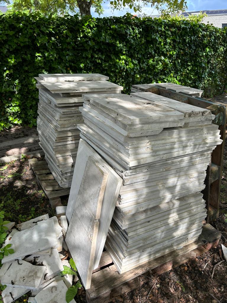 Travertin tegels 71x71cm, Tuin en Terras, Tegels en Klinkers, Ophalen, Gebruikt, 10 m² of meer, Beton