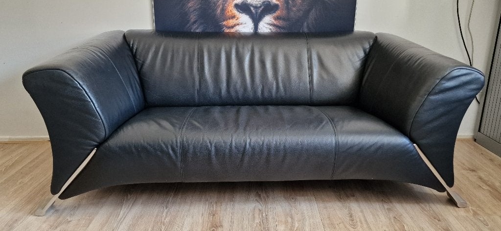 Rolf Benz 322 - 2,5-zits bank zwart leer, design klassieker, Huis en Inrichting, Ophalen, Gebruikt, Overige maten, 150 tot 200 cm