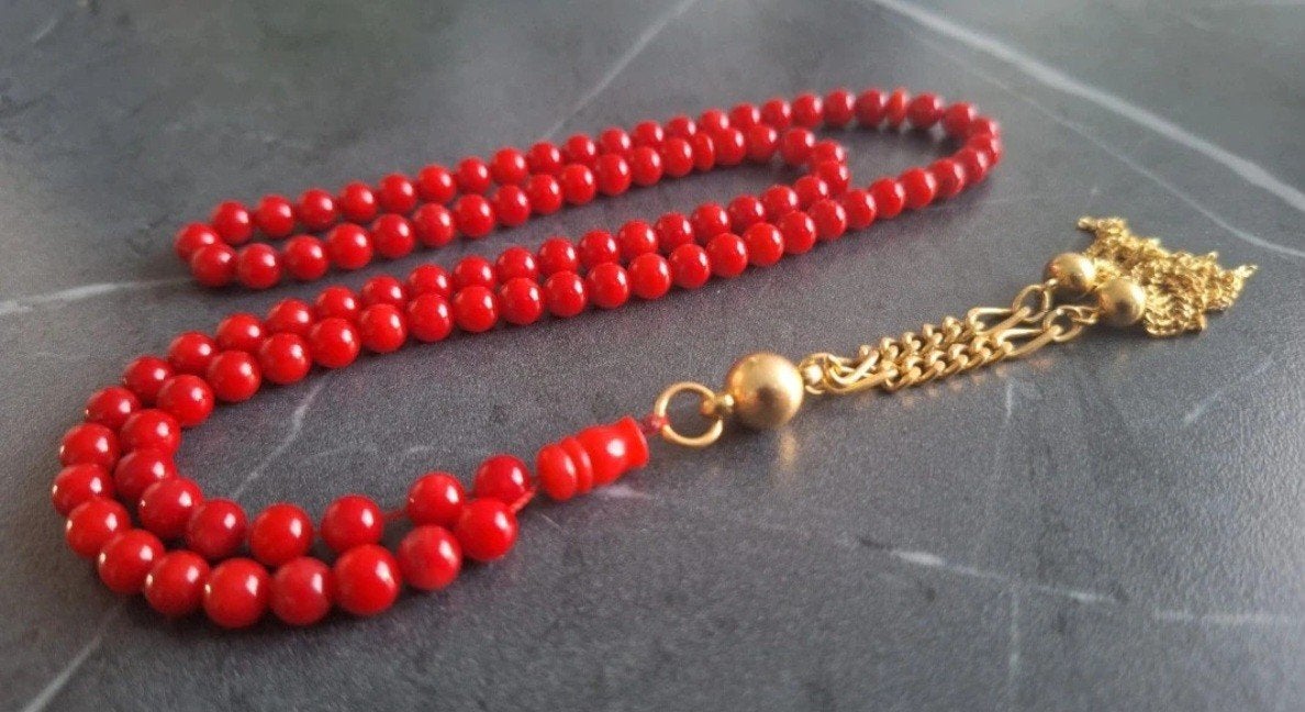 Koraal Tasbih Ketting - 99 Kralen, 4.5/5 mm, 23 gram, Ophalen of Verzenden