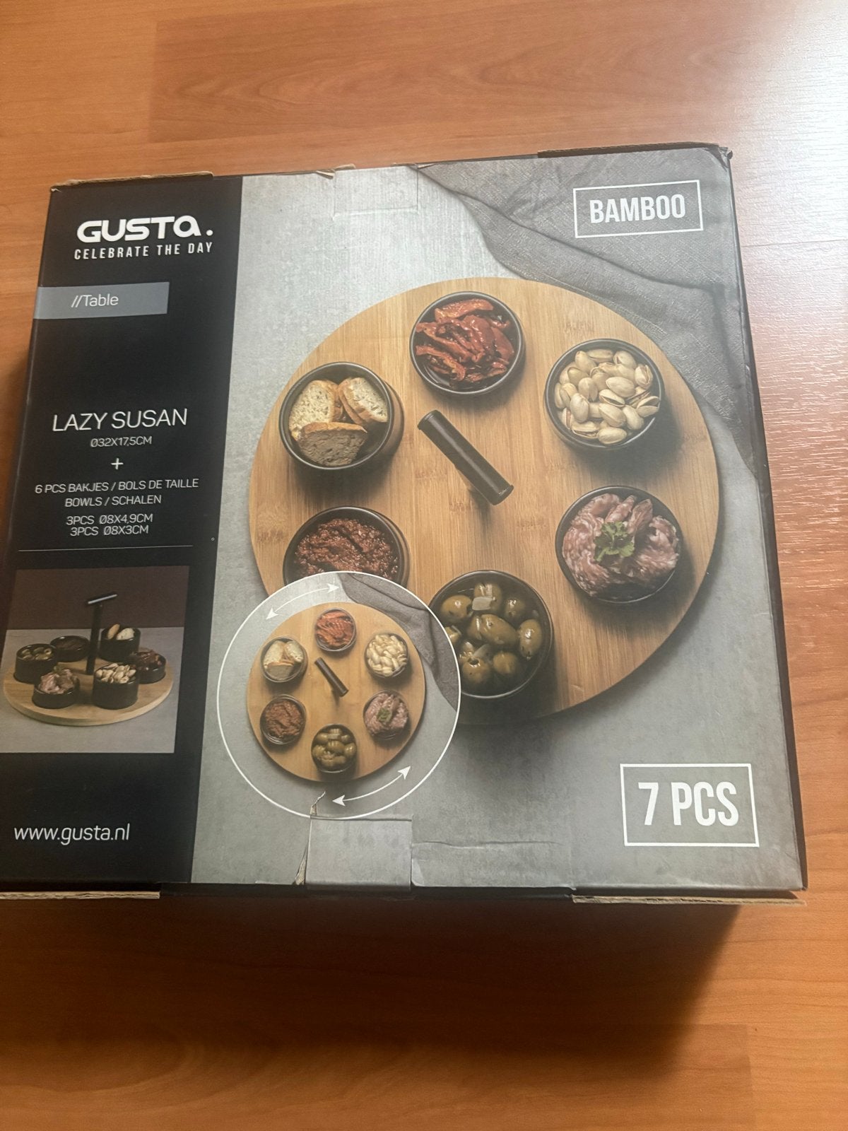 Gusta Lazy Susan Bamboe Draaiplateau met 6 Bakjes, Overige typen, Hout, Nieuw, Gusta