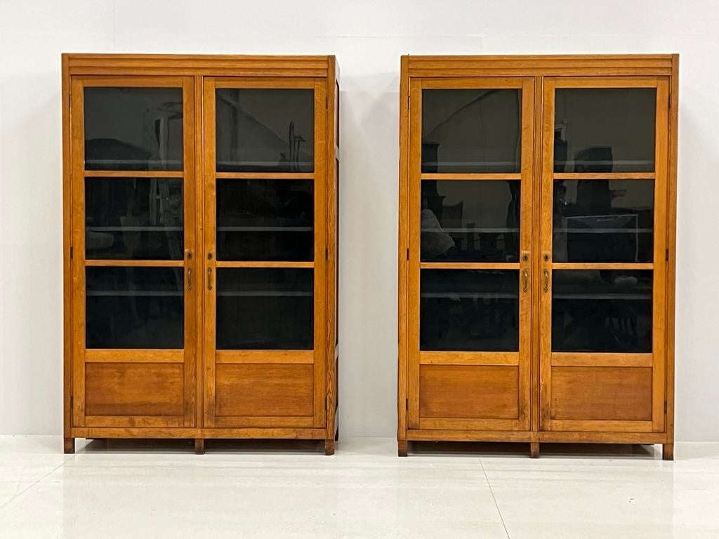 Set van 2 Art Deco boekenkasten, Ophalen, Zo goed als nieuw, 25 tot 50 cm, Eikenhout