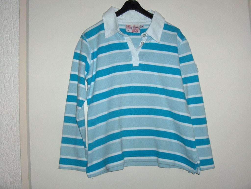Goedkoop blauw wit katoenen college polo shirt PL LAND 140, Gebruikt, Meisje, Ophalen of Verzenden, Shirt of Longsleeve