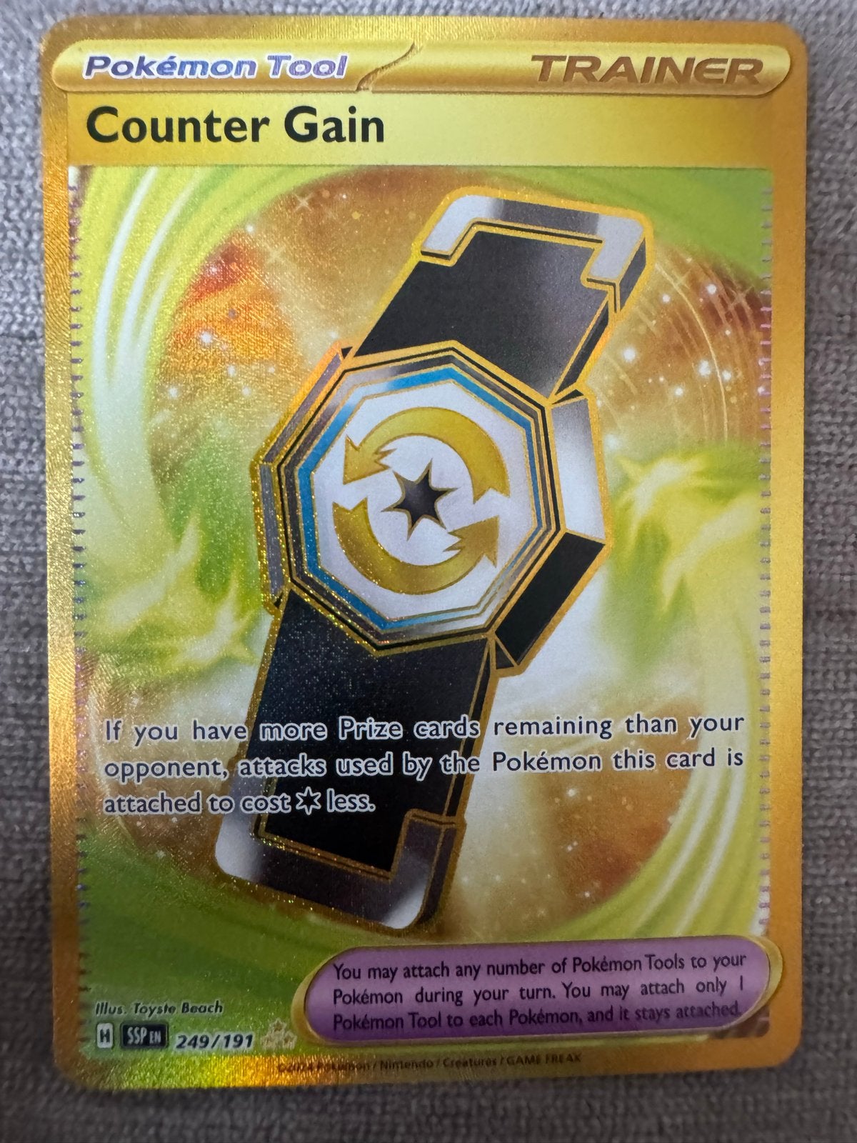 Pokémon TCG Counter Gain Gold Secret Rare Trainer Kaart, Ophalen of Verzenden, Zo goed als nieuw, Losse kaart, Foil