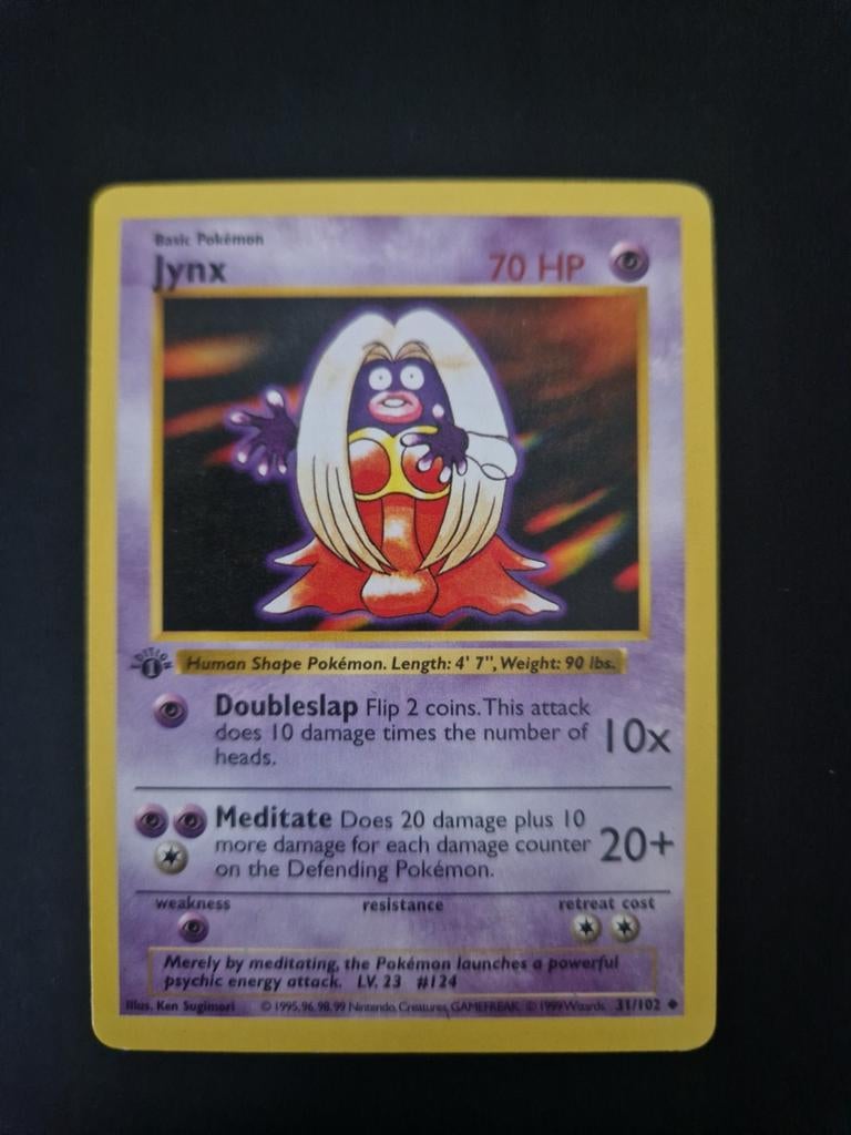 1st edition Jinx non Holo Shadowless Base.WOTC Pokémon, Ophalen of Verzenden, Zo goed als nieuw, Losse kaart