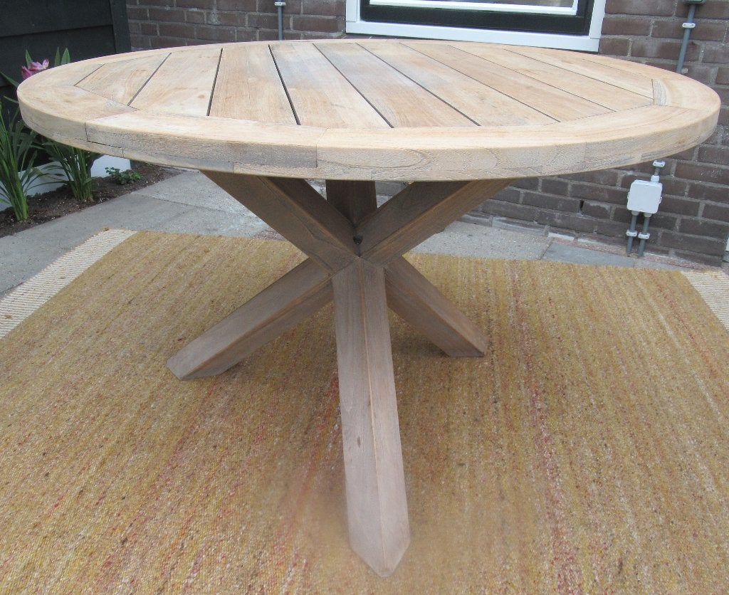 ROUGH-Y dining tuintafel Ø 120cm, Ophalen, Gebruikt, Rond, Teakhout