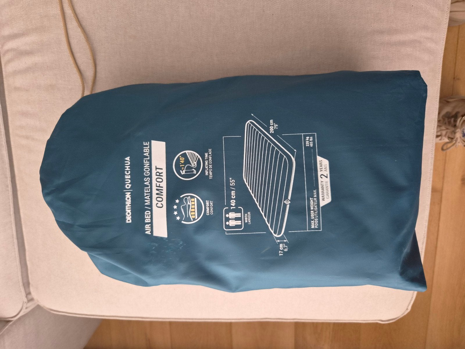 2-persoons luchtbed Decathlon Quechua Comfort, Caravans en Kamperen, Ophalen of Verzenden, Zo goed als nieuw, 2-persoons