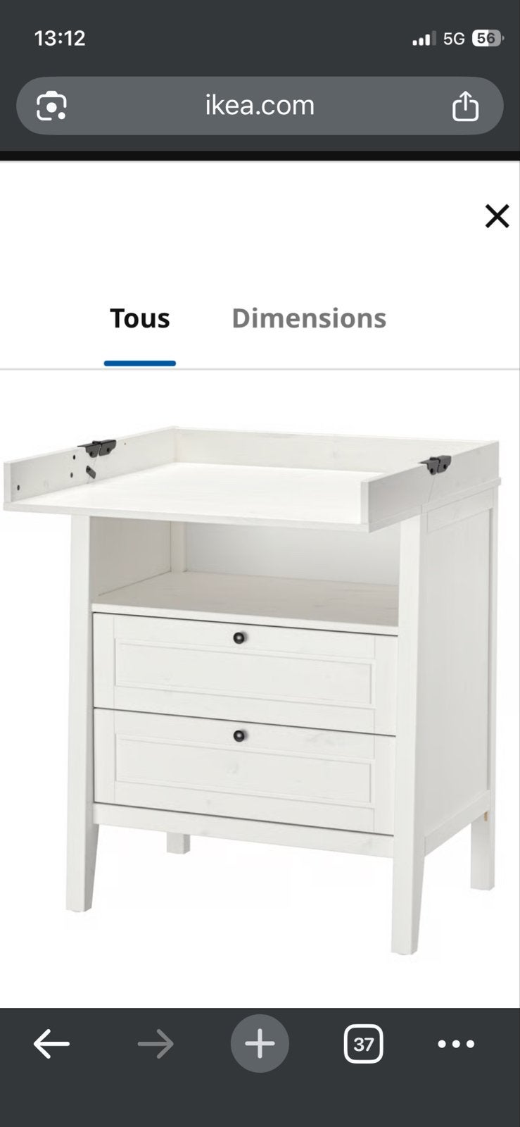 Witte commode met lades en opklapbaar blad, Ophalen, Gebruikt, 50 tot 70 cm, 75 tot 100 cm