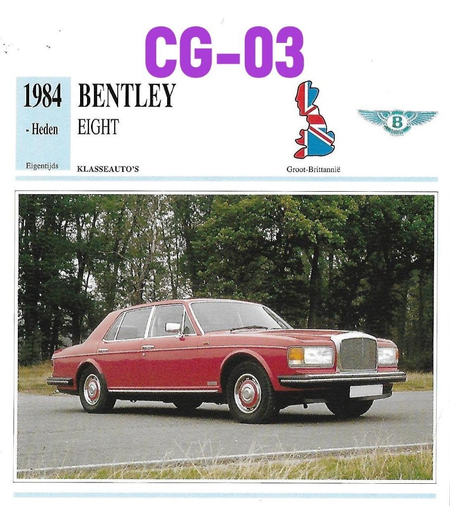 Cg3 autokaart bentley eight ( 1984 )  afmeting 14 cm x 14 cm, Ophalen of Verzenden, Zo goed als nieuw, Auto's