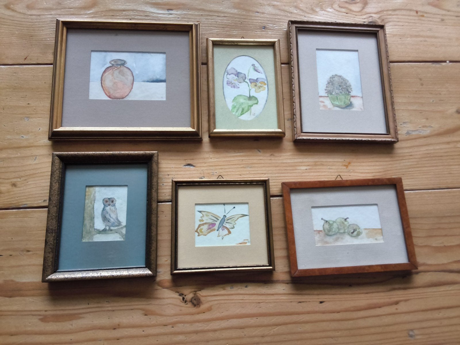 Set van 6 ingelijste aquarellen: Dieren, Bloemen, Stilleven, Ophalen of Verzenden