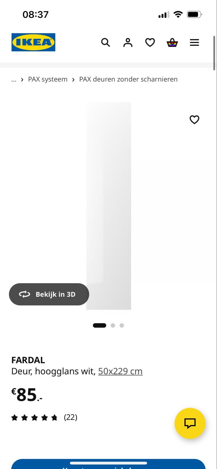 3x IKEA FARDAL Pax kastdeur hoogglans wit 50x229 cm, Ophalen, Kunststof, Gebruikt, 200 cm of meer