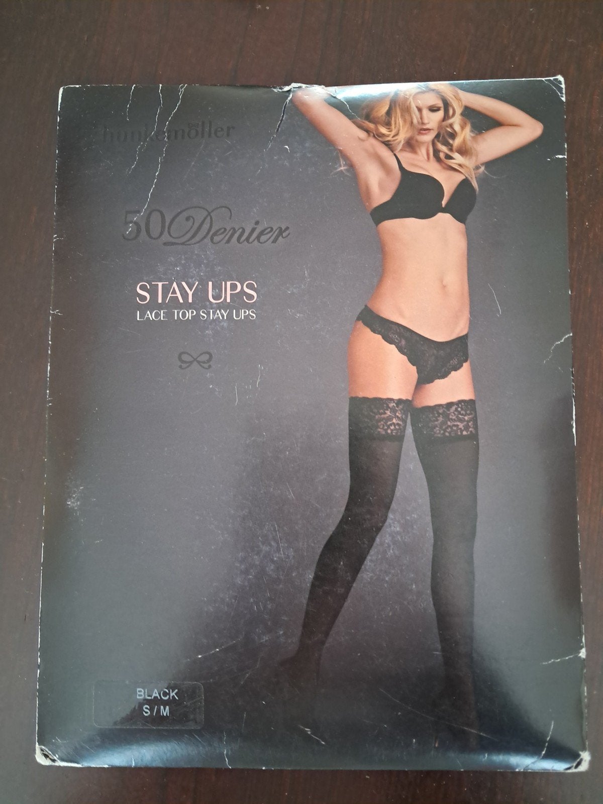 Hunkemoller 50d zwarte stay ups kanten boord s-m, Ophalen of Verzenden, Zwart