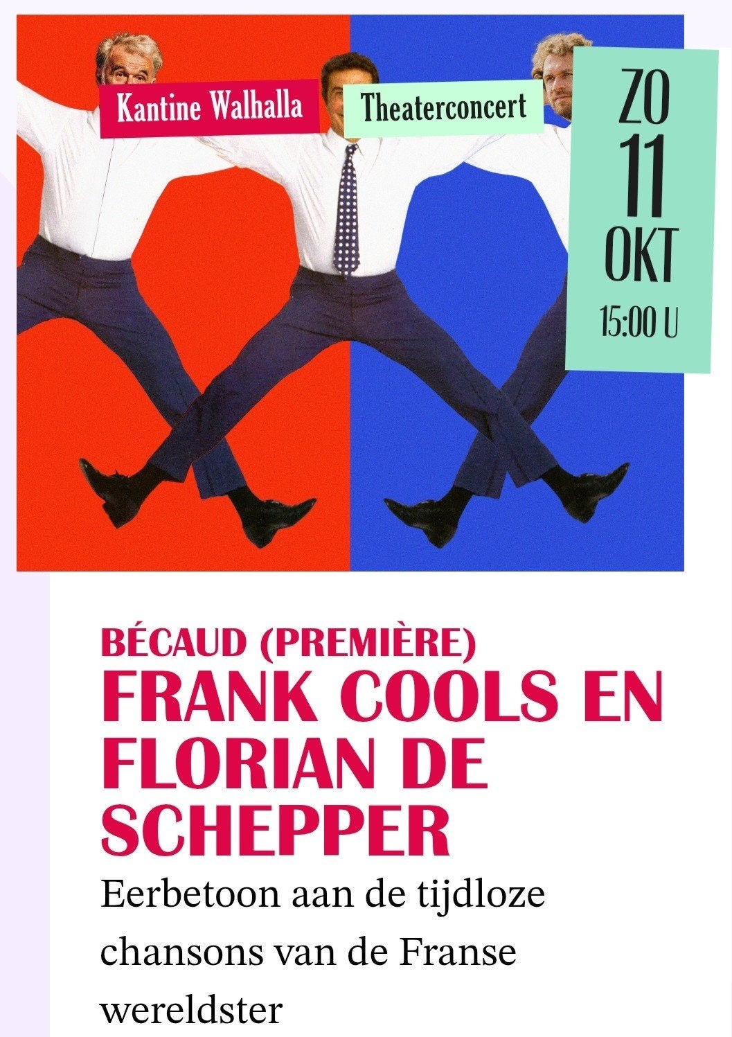 Ticket concert Frank Cools 11 oktober in Walhalla Rotterdam, Tickets en Kaartjes, Eén persoon, Oktober