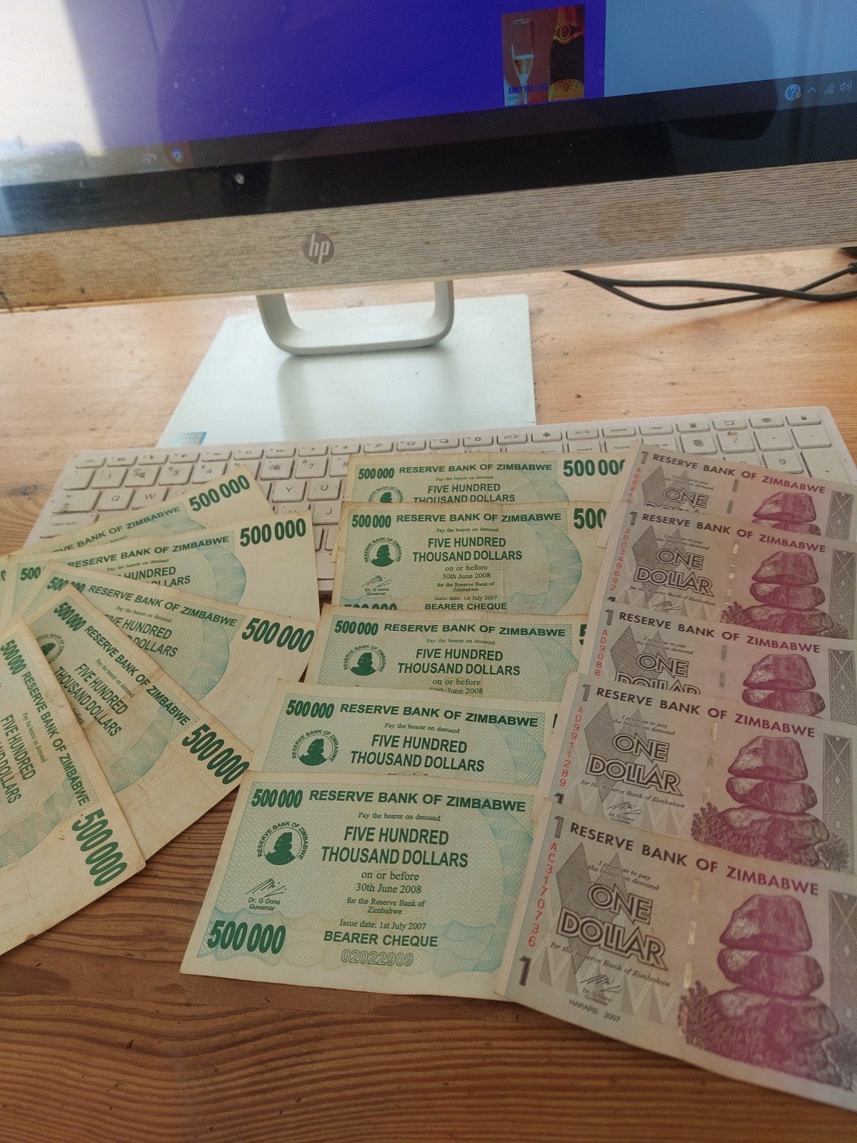 Zimbabwe biljetten: 10 x 500.000 dollar en  5 x 1 dollar, Verzenden, Zuid-Amerika, Setje