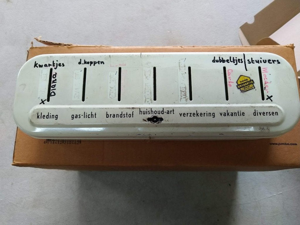 spaarpot spaarblik emaille voor Huishoudelijke uitgave, Antiek en Kunst, Ophalen of Verzenden